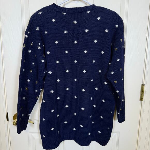 Marisa Christina Vintage Holiday Sweater Santa Claus Navy Red Christmas Knit - Picture 3 of 7